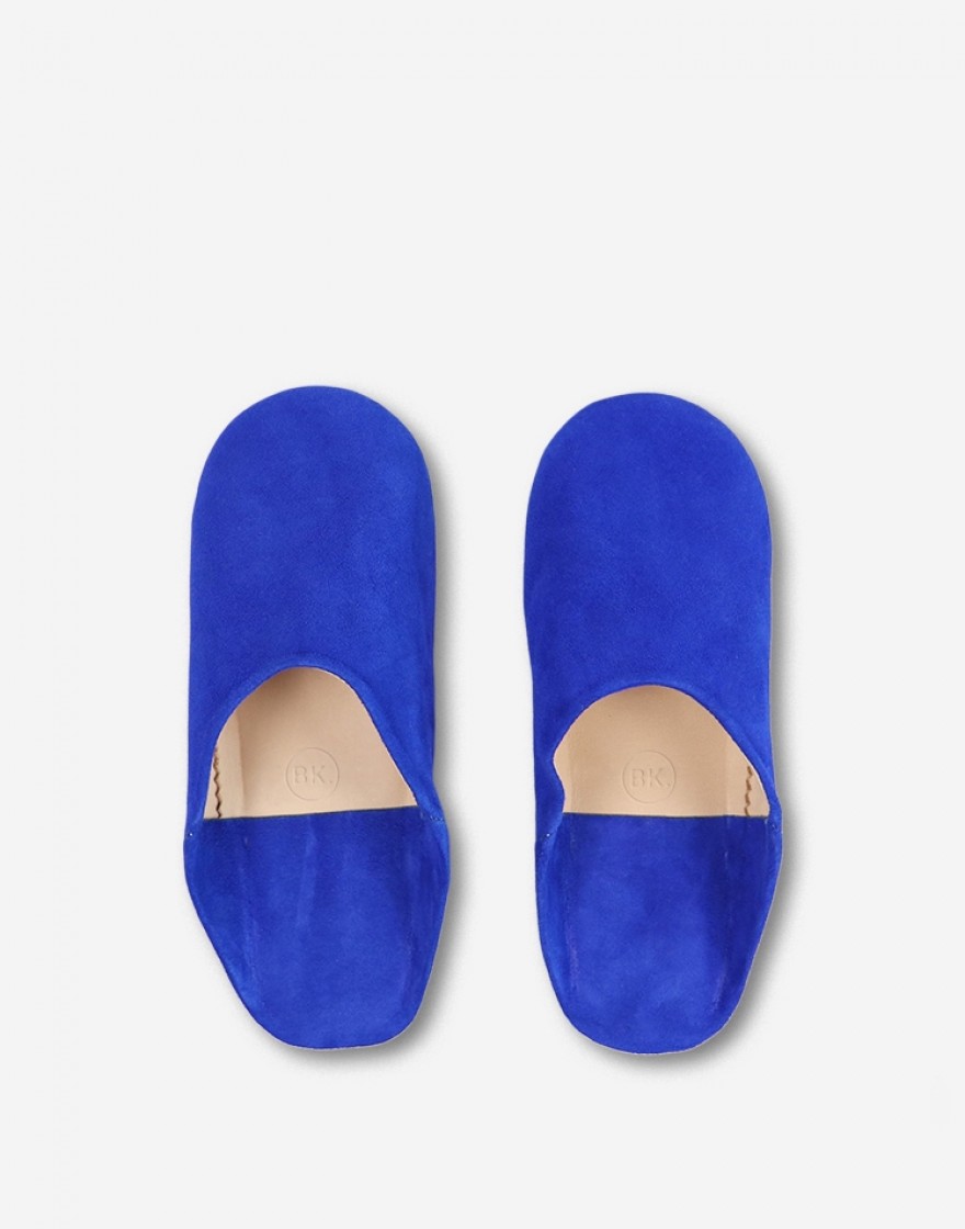 Babouche Ronde en Daim Bleu
