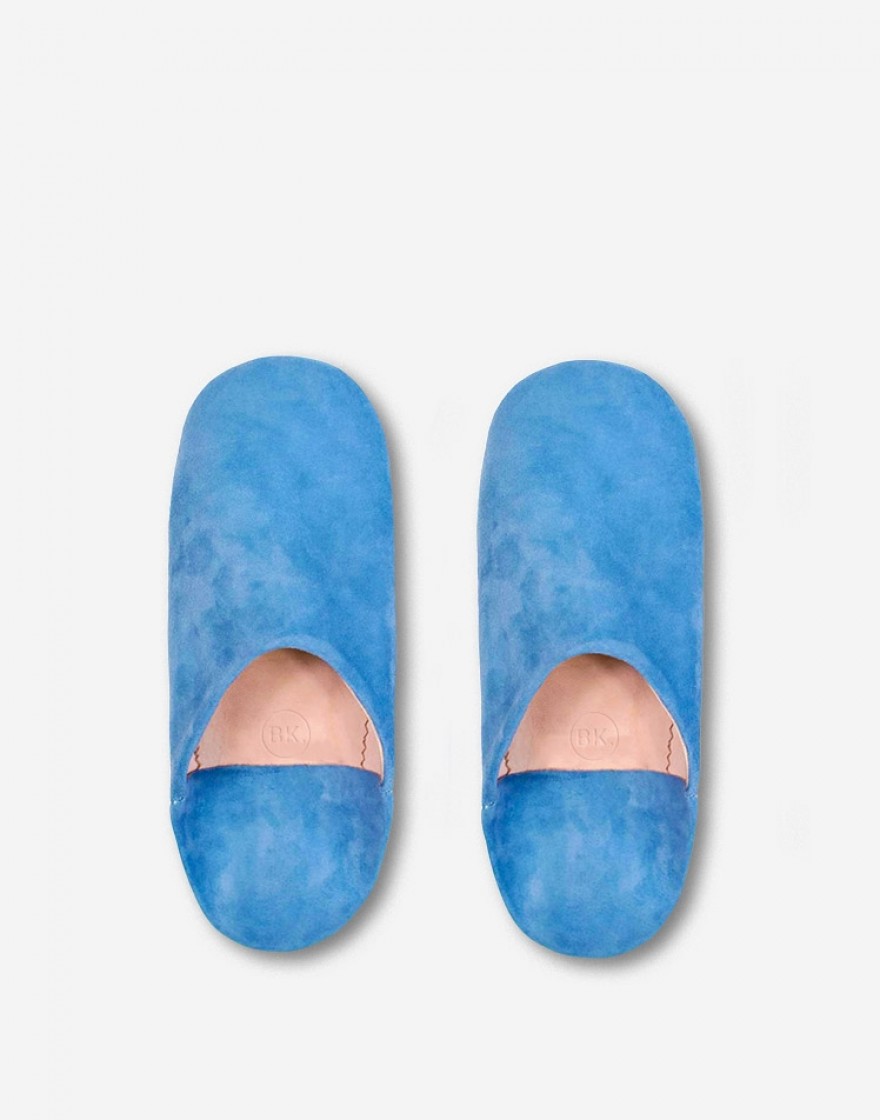 Babouche Ronde en Daim Bleu Ciel