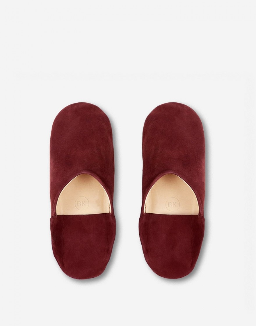 Babouche Ronde en Daim Bordeaux