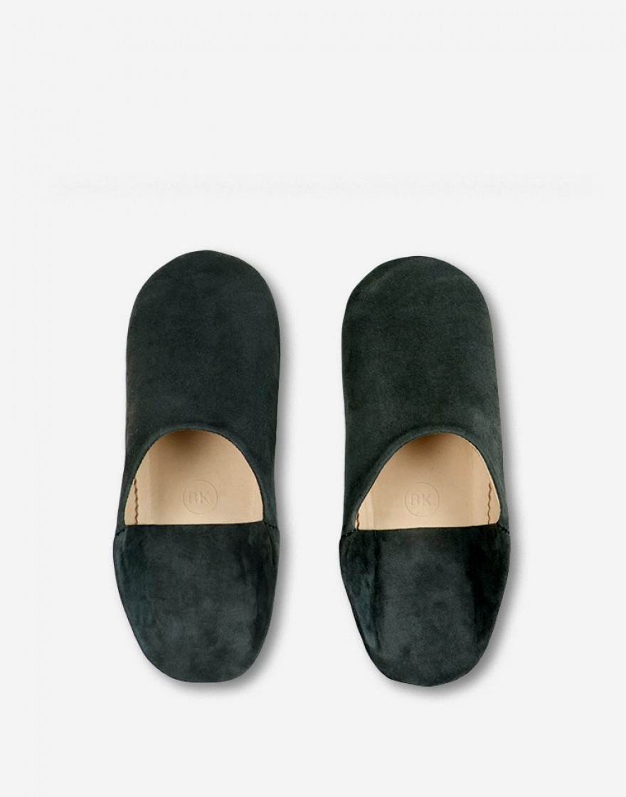 Babouche Ronde en Daim Charcoal