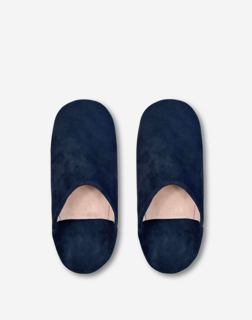 Babouche Ronde en Daim Indigo