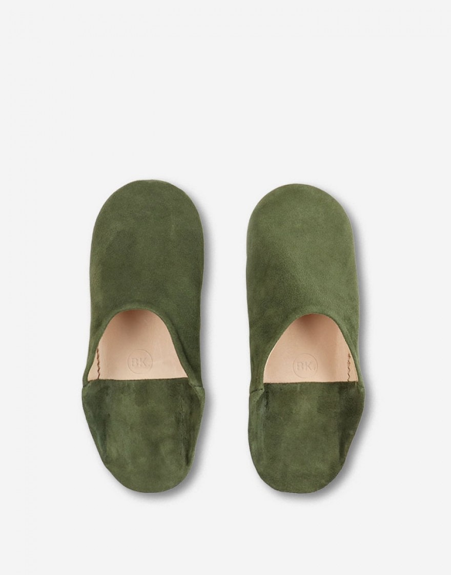 Babouche Ronde en Daim Olive