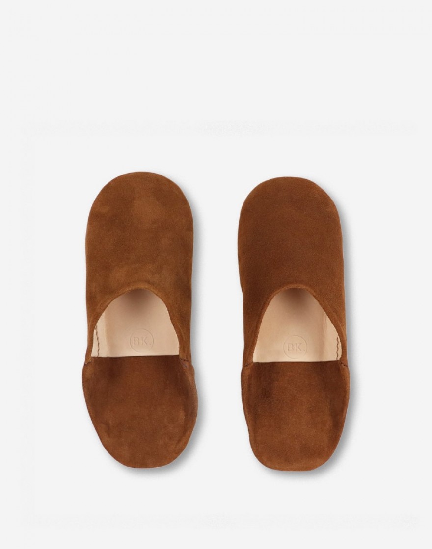 Babouche Ronde en Daim Marron