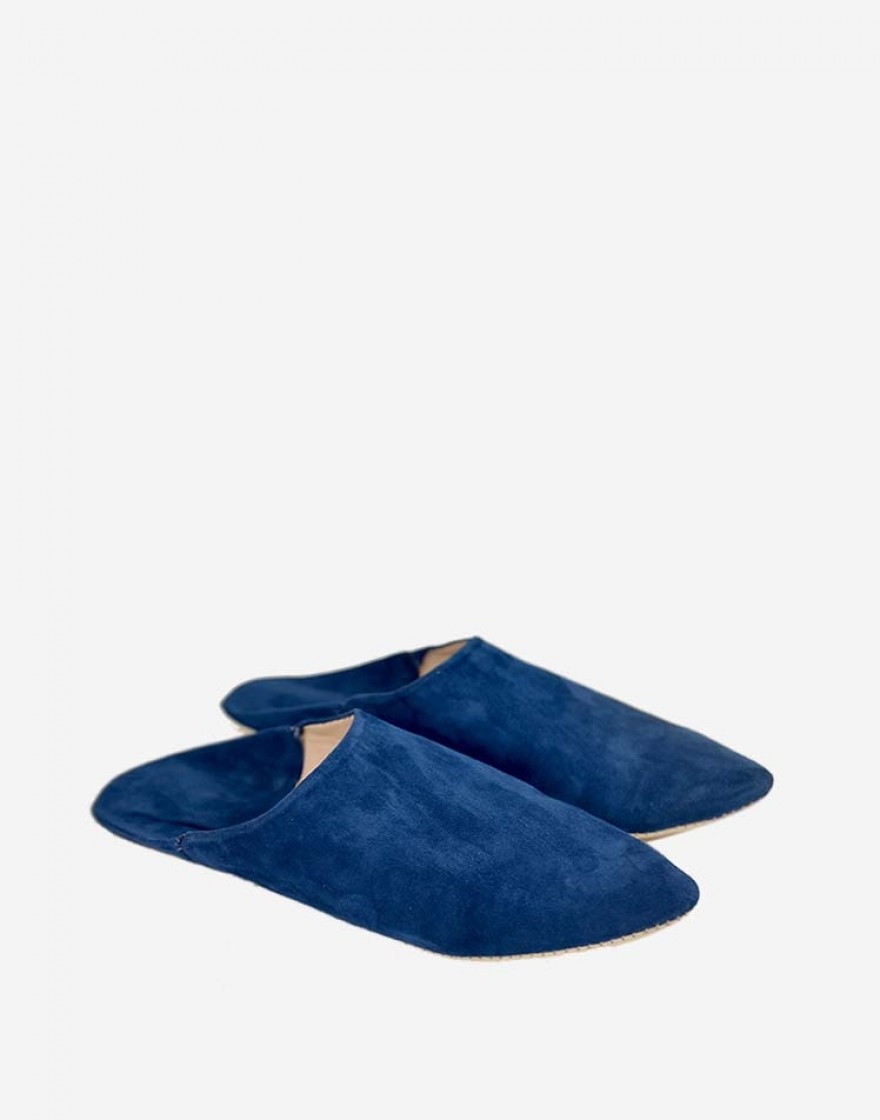 Babouche Pointue en Daim Bleu