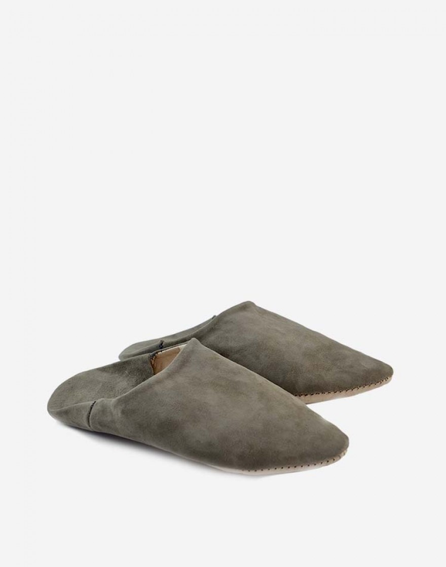 Babouche Pointue en Daim Gris