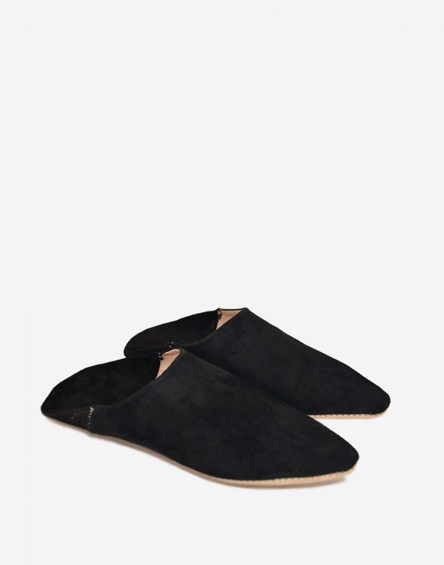 Babouche Pointue en Daim Noir