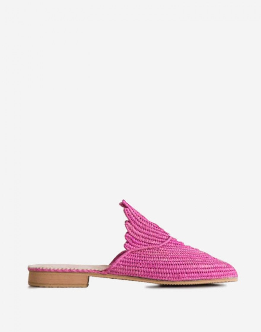 Babouche Raphia Fushia