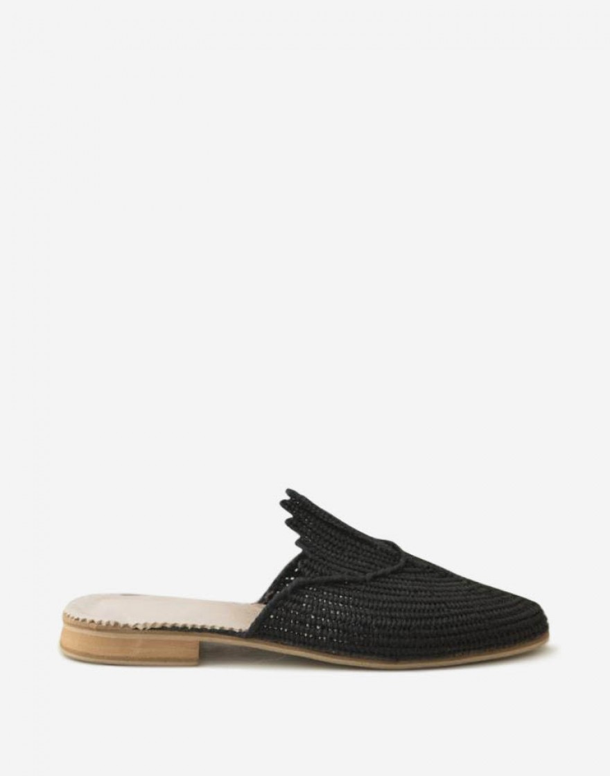 Babouche Raphia Noir