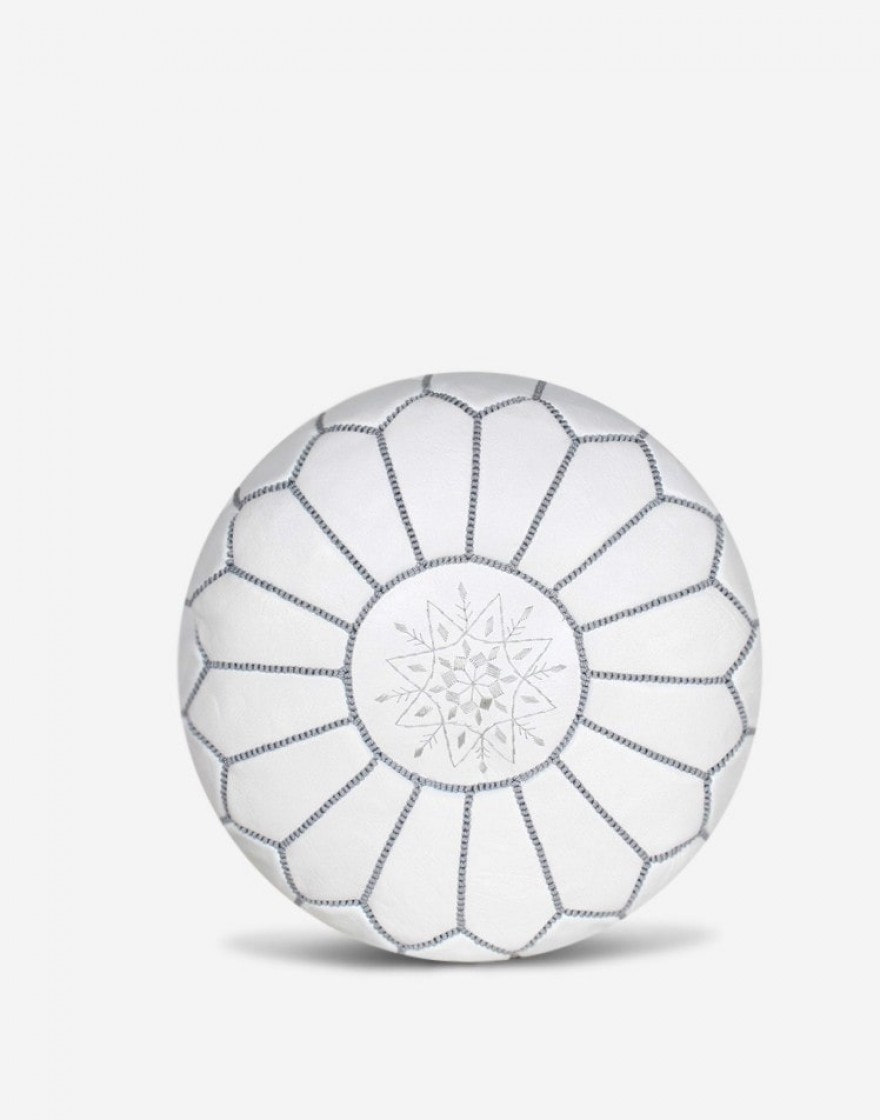 Pouf en cuir blanc et gris