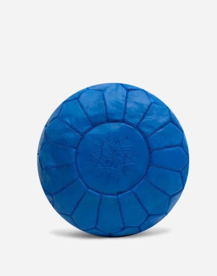 Pouf en Cuir Bleu 
