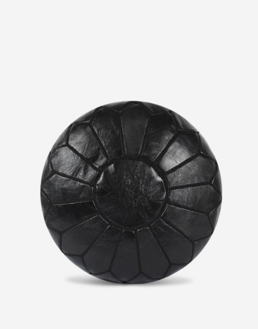 Pouf en Cuir Noir