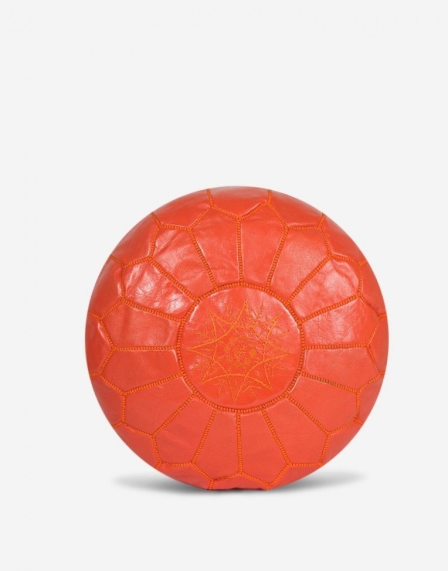 Pouf en Cuir Orange