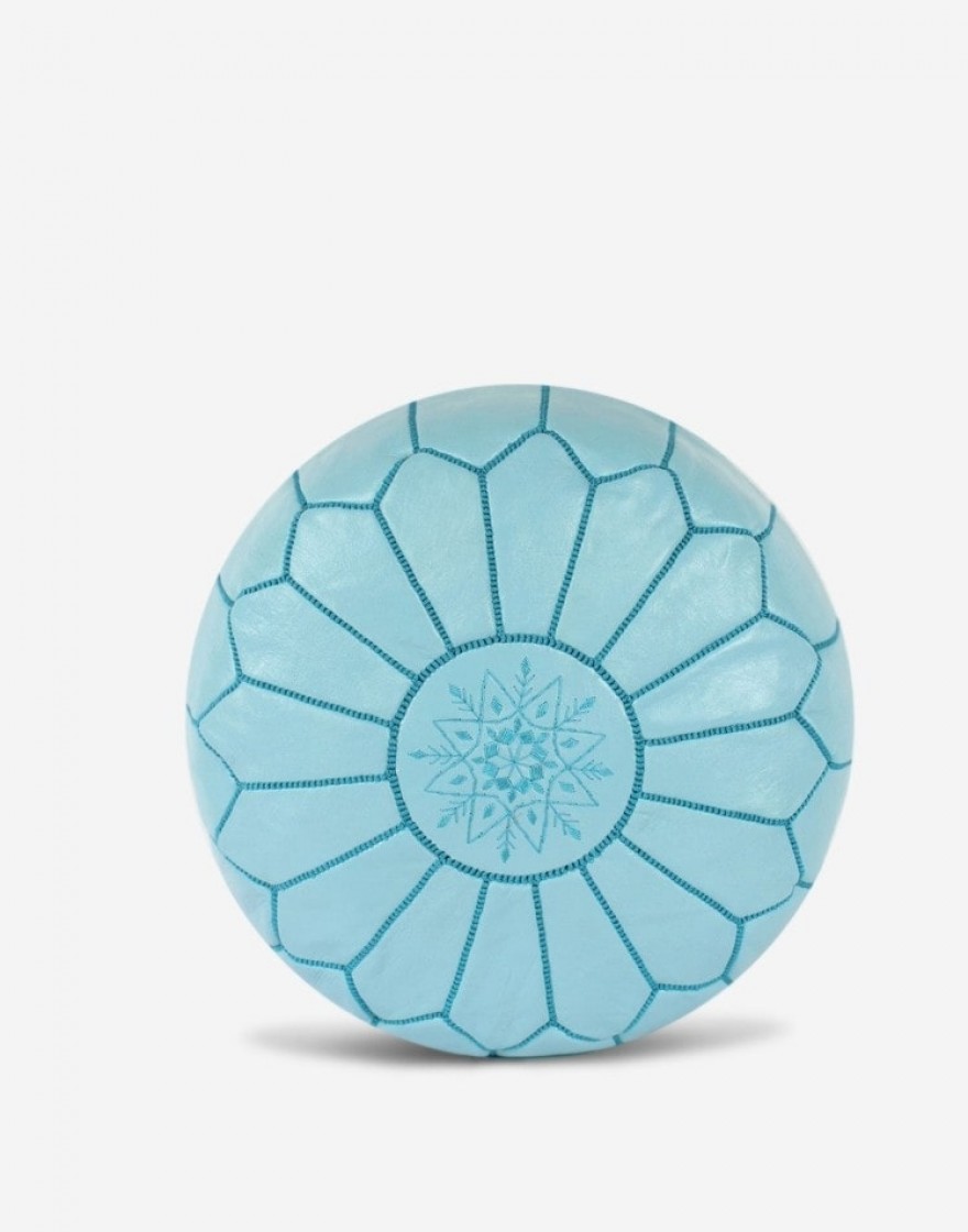 Pouf en Cuir Turquoise Bleu