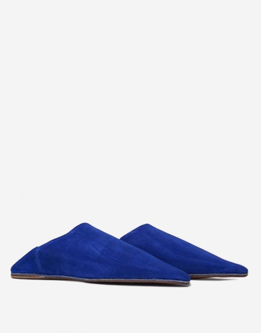 Babouche Fassi Daim Bleu