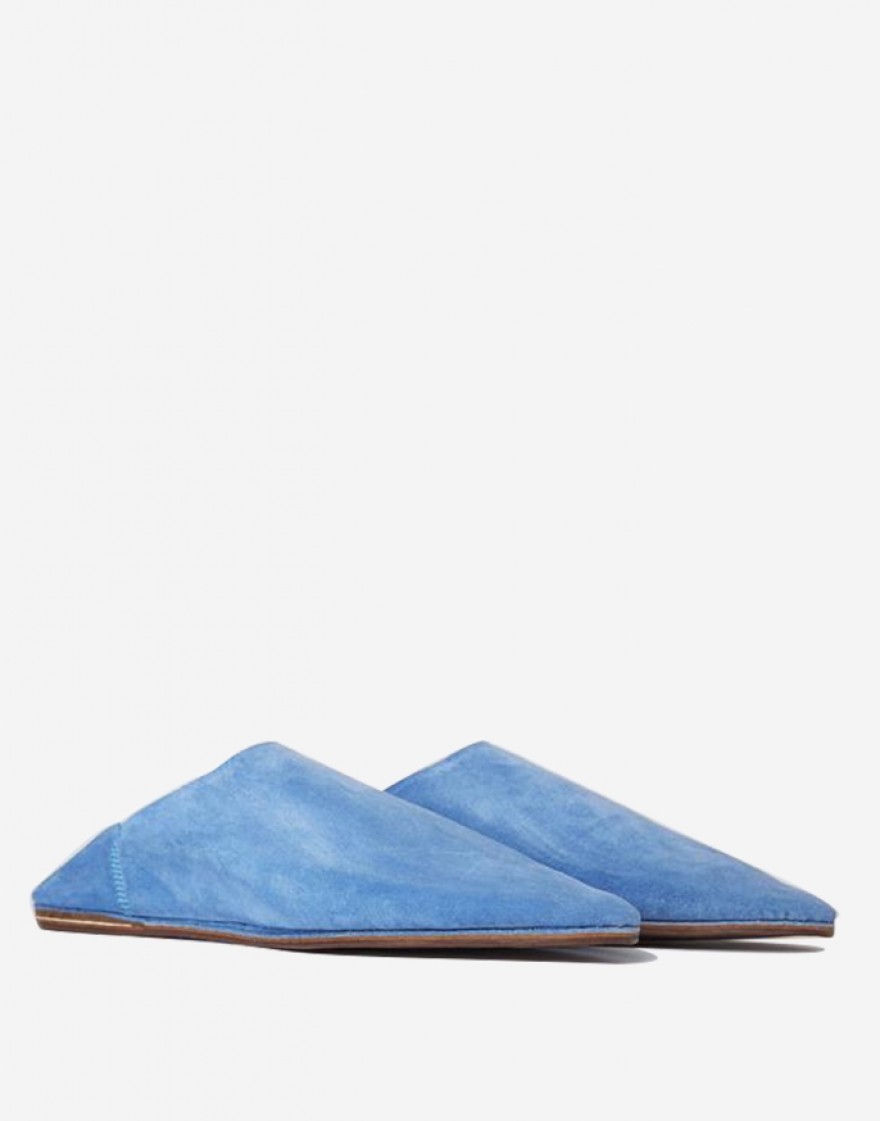 Babouche Fassi Daim Bleu Ciel