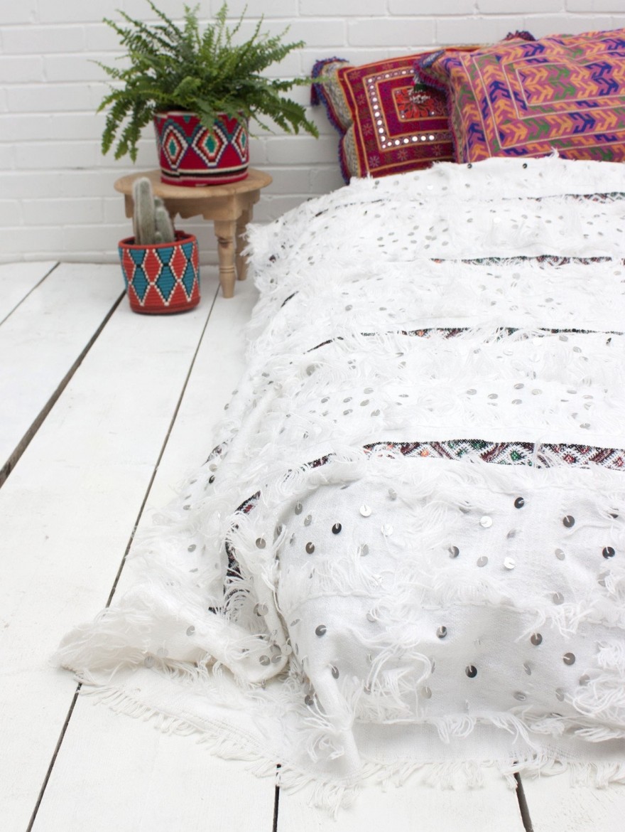 Couverture Handira Blanc et Kilim