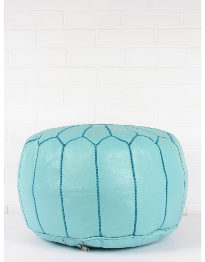 Pouf en Cuir Turquoise Bleu