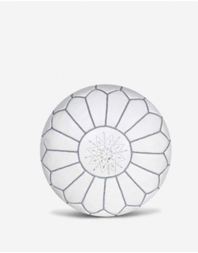 Pouf en cuir blanc et gris