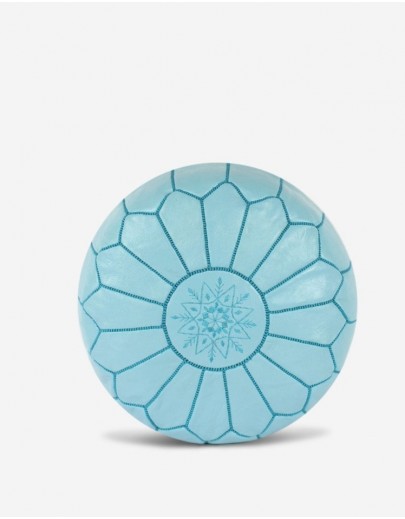 Pouf en Cuir Turquoise Bleu