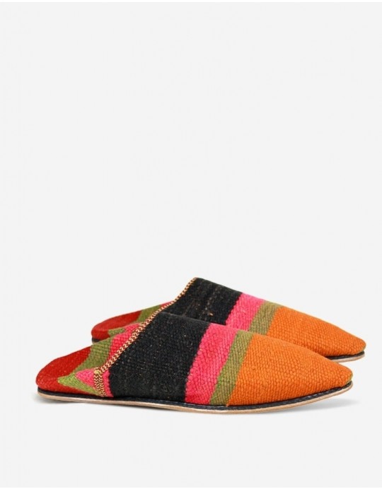 Babouche Kilim Noir Orange 
