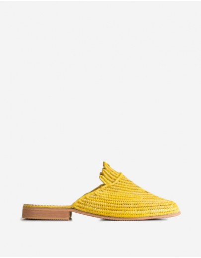 Babouche Raphia Jaune
